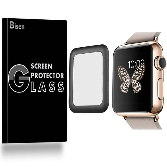 For Apple Watch Series 2 (38 mm) [BISEN] Tempered Glass Screen Protector [Full Screen Coverage, Edge-To-Edge Protection], Anti-Scratch, Anti-Shock, Shatterproof, Bubble Free [Black]