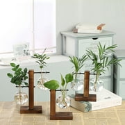 Cheers Wood Stand Frame Glass Bottle Clear Plant Vase Pot Terrarium Home Desktop Decor