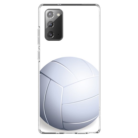 DistinctInk Clear Shockproof Hybrid Case for Samsung Galaxy Note 20 (6.7" Screen) - TPU Bumper, Acrylic Back, Tempered Glass Screen Protector - White Volleyball