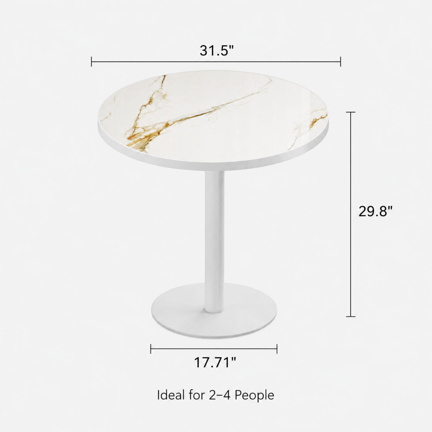 Miniyam 31.5 in. Round Tulip Dining Table for 2-4, Glossy Stone-Look Pedestal Table for Kitchen or Small Spaces, White