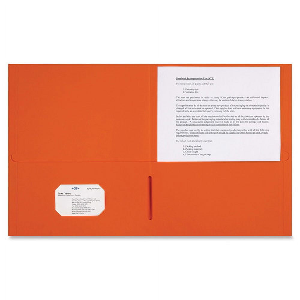 Sparco 2-pocket Leatherette Portfolio Letter - 8 1/2" x 11" Sheet Size - 2 Internal Pocket(s) - Leatherette Paper - Orange - 25 / Box