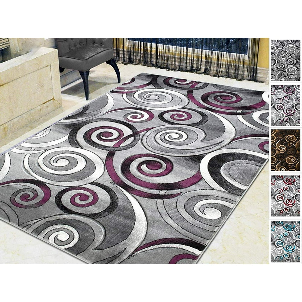 Handcraft RugsSpiral/Swirls Modern Contemporary Hand Carved Area RugSilver/Purple/Gray/Black