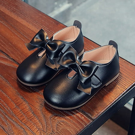 

nsendm Fashion Autumn Girls Casual Shoes Flat Light Hook Loop Solid Color Bow Simple Style Kitty Boots Black 4.5 Years