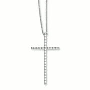 Sterling Silver 18in W/ Rhodium-plated & CZ Brilliant Embers Cross Necklace