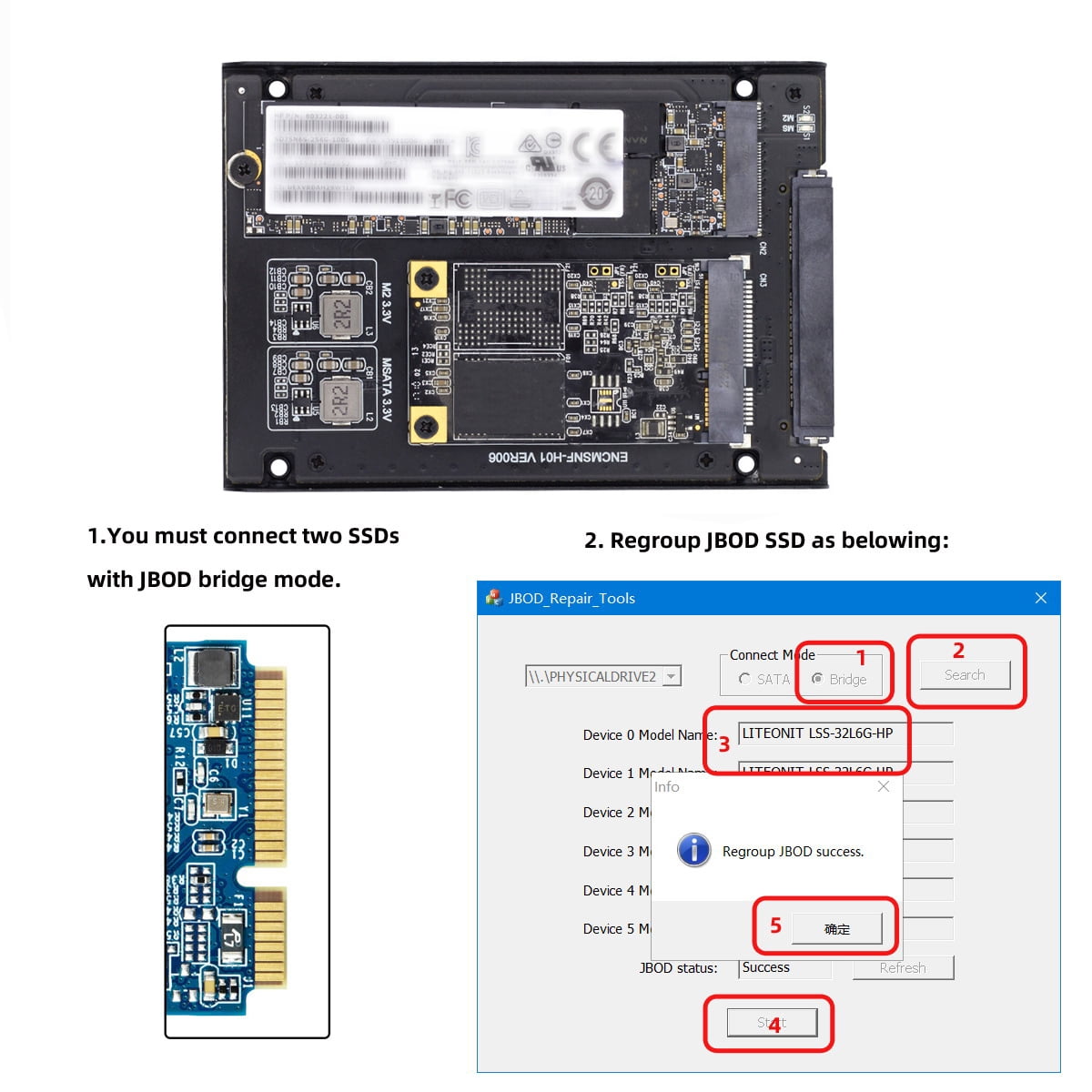 Chenyang Dual MSATA NGFF B+M SSD Card JBOD Raid0 Span Bridge to 2.5inch SATA Combo HDD Disk Drive Enclosure