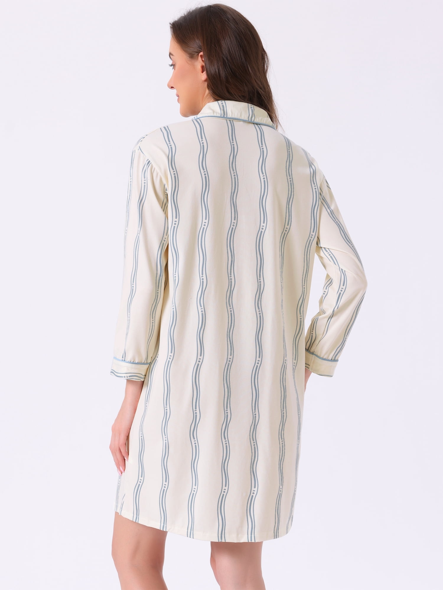 DARING DIVA Women's Striped Button Down Long Sleeve Pajama Dress XL Light Blue Stripe