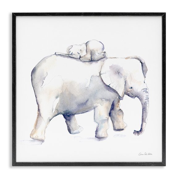 Stupell Industries Cottage Children's Baby Elephant Sleeping on Mother Safari Animal Black Framed Giclee Art, 12 x 12, by Aimee Del Valle