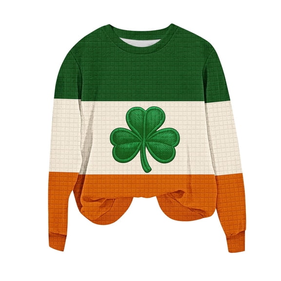 Womens St Patricks Day Sweatshirts Crew Neck Loose Holiday Green Print Shirts Casual Comfy Pullover Tops (XL, Green 1)