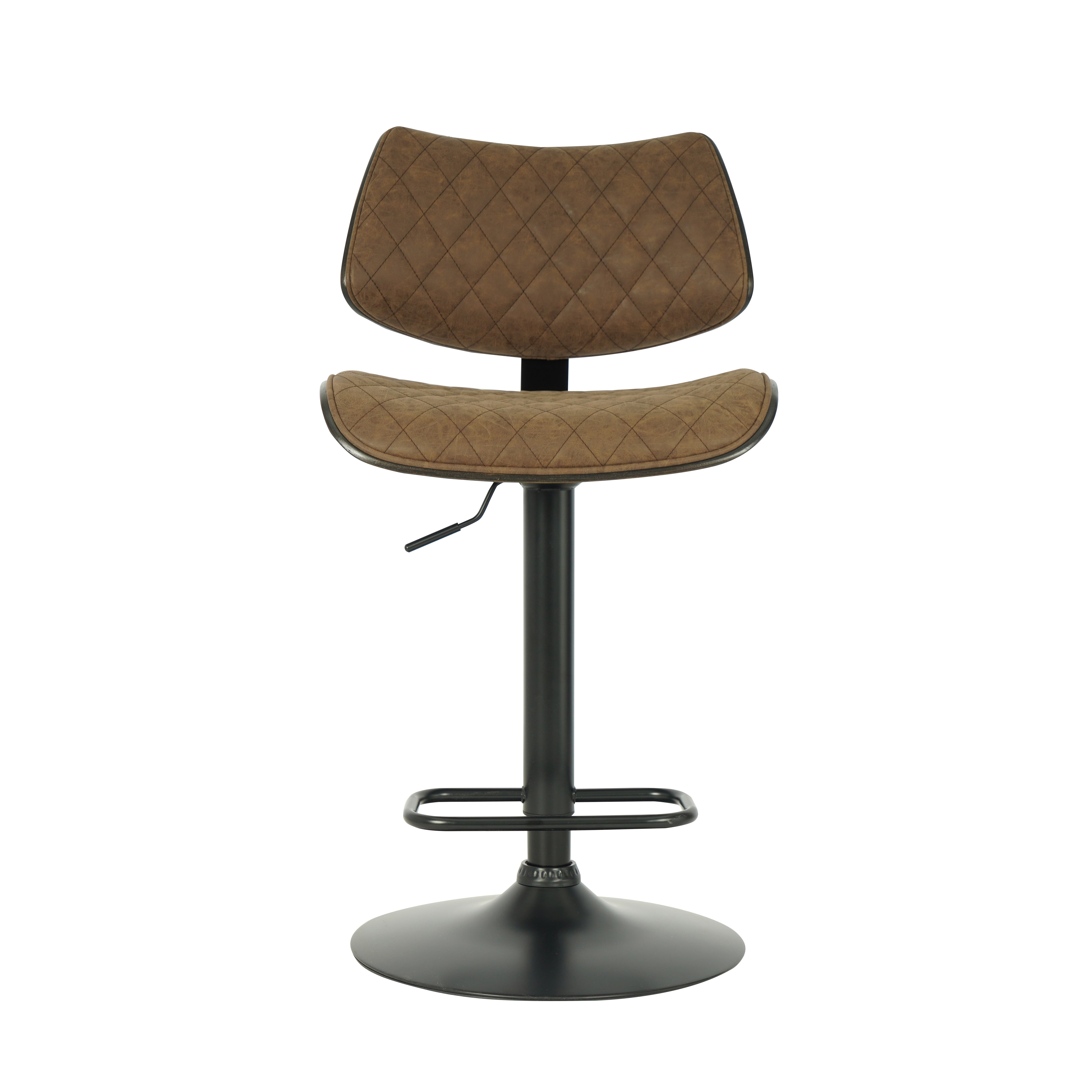 Leland Adjustable Swivel Vintage Dark Brown Curved Back Wood Bar Stool with Faux Leather Seat
