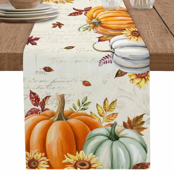 nqOlkjepod Orange Pumpkins Fall Table Runner 72 Inches Long Farmhouse Dress Scarves, Sunflower Leaves Dining Tablerunner for Coffee Table/Kitchen Island/Party Décor, 13" x 72"