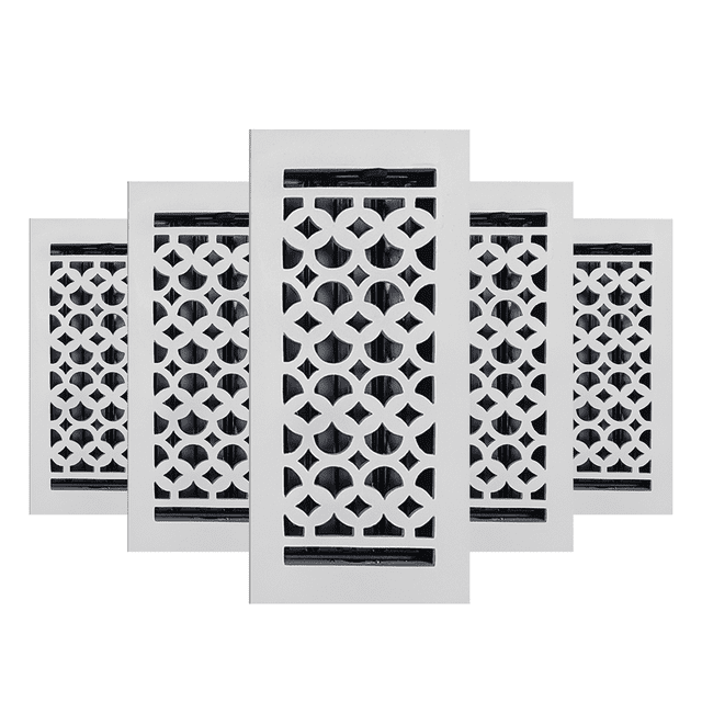 Floor Vent Cover / Register 4” x 10” with Damper – Pack of 5 Decorative Tudor Mushroom Design,Cast Aluminum, Powder Coated, Repaintable, 6” x 12” Outer Faceplate, Beveled Edges,Easy to Install (VR100)