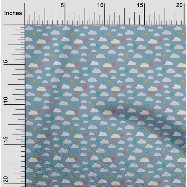 oneOone Viscose Chiffon Fabric Insect|Balloon & Clouds Nature Print Fabric BTY 42 Inch Wide