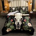 thumbnail image 2 of YST Boho Cow Skull Bedding King for Cowboy Western Comforter Cactus Flowers Black Skeleton Decor Bedding Comforter Sets Botanical Floral Leaves Southwestern Duvet Set with 2 Pillowcases, 2 of 6