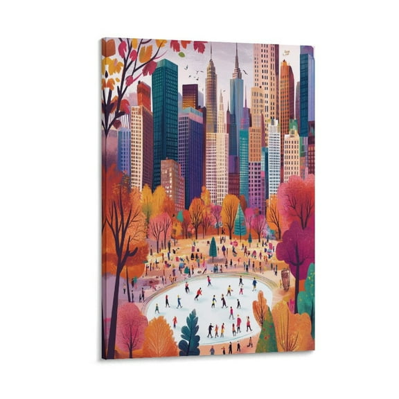 Canvas Prints Fall Central Park Artwork Print Painting Watercolor Burnt Orange Tree Wall Art for Living Room 8x12inch Perfect for Home Decor Gifts & Keepsakes Framed Artwork