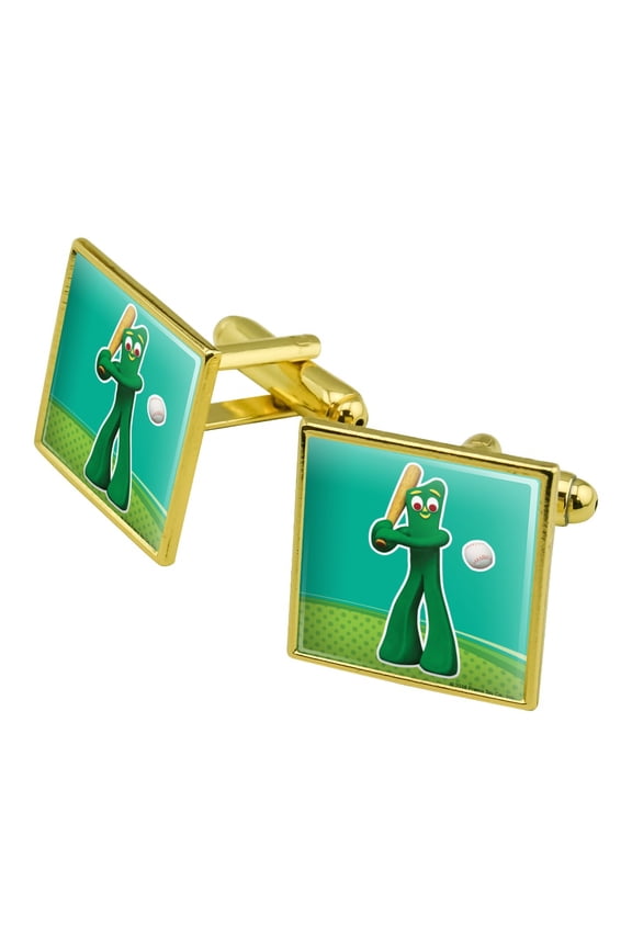 Baseball Player Gumby Square Cufflink Set - Silver or Gold