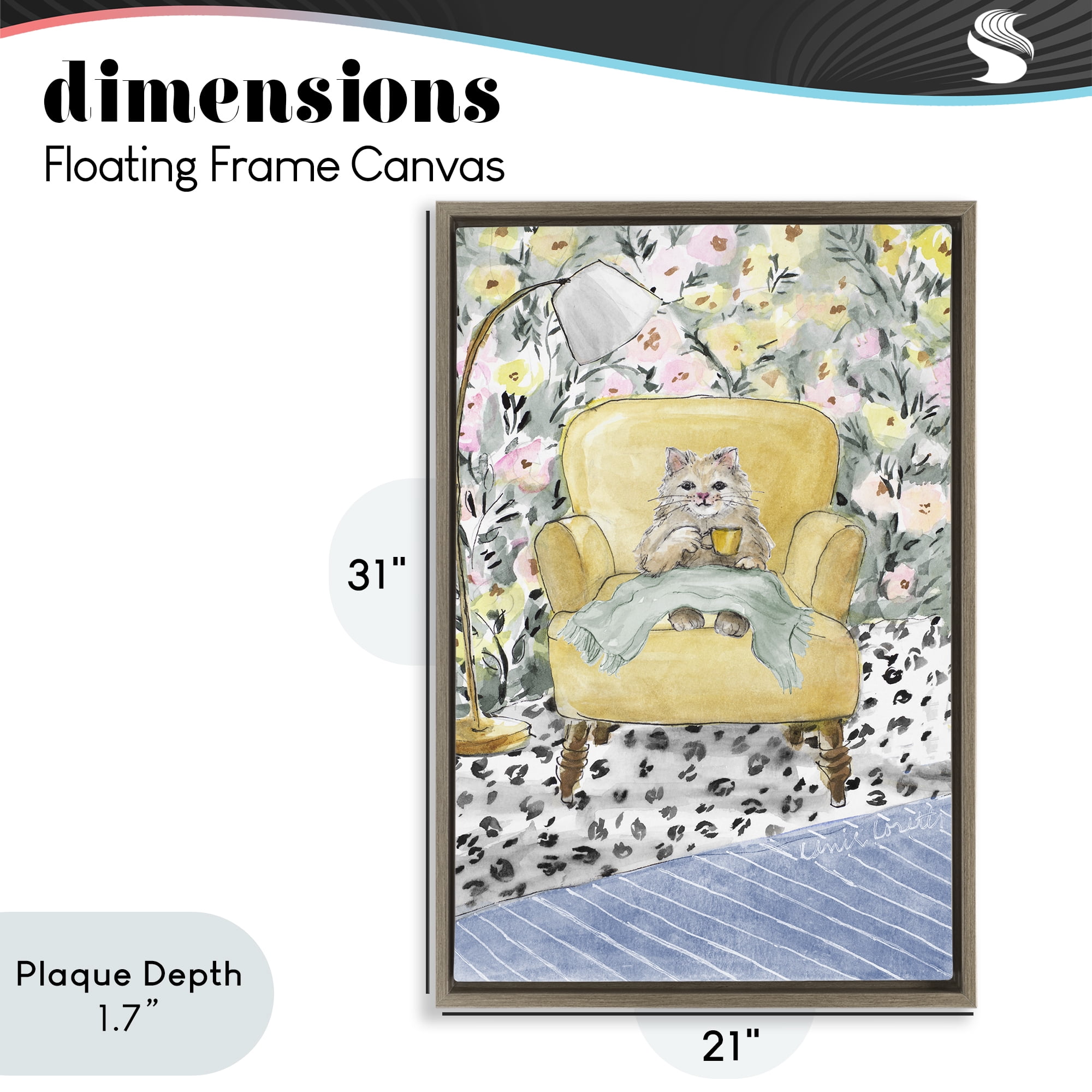 Stupell Industries Cozy Cat Relaxing Brown Framed Floater Canvas Wall Art, design by Lanie Loreth