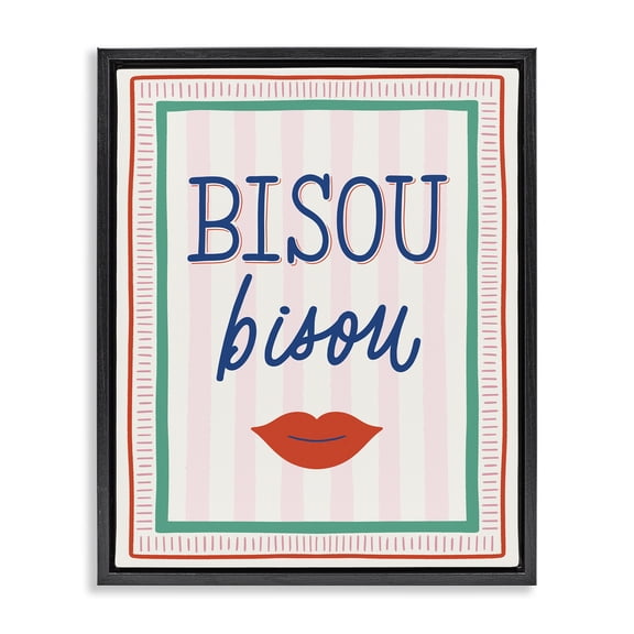 Stupell Industries Bisou Kiss over Stripes Black Framed Floater Canvas Wall Art, design by Jalynn Heerdt