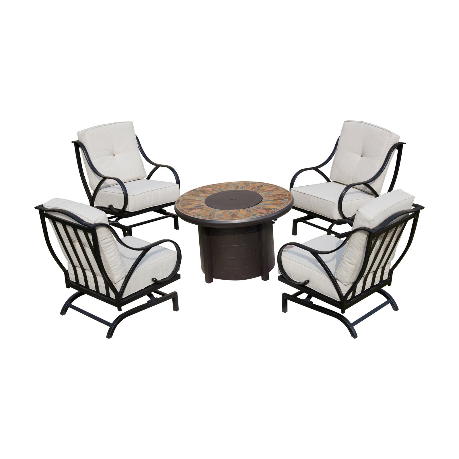 Every Season 41.3 diam. in. Iron Round Fire Pit Patio Set