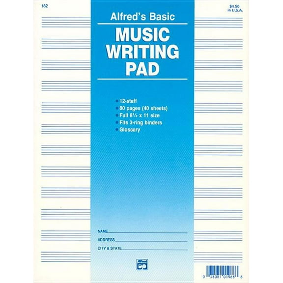 12 Stave Music Writing Pad: Loose Pages (3-Hole Punched for Ring Binders), (Paperback)