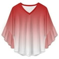 thumbnail image 4 of Aesthetic Raspberry Red And White Gradient Women's V-Neck Blouse With 3/4 Ruffled Bell Sleeves Casual Top Ladies Blouses, 4 of 7