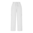 thumbnail image 4 of Ecqkame Cotton Linen Pants for Women Summer Elastic High Waisted Straight Leg Lounge Pants Casual Solid Color Trousers with Pockets White, 4 of 6