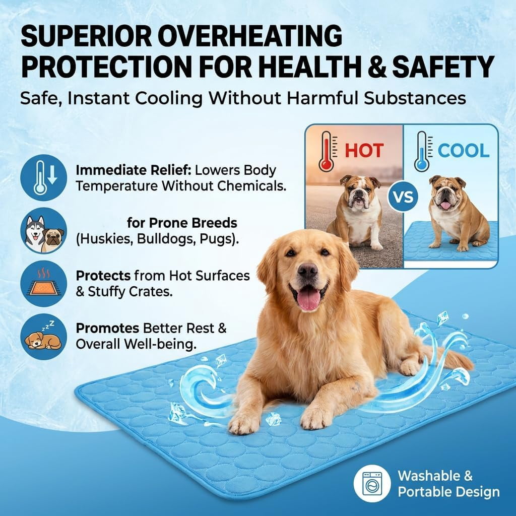Chillpaws Cooling Mat, Self-Cooling Pet Mat, Washable Portable Coolings Pad for Dogs Cats, Ice Silk Self Cooling Foldables Mat