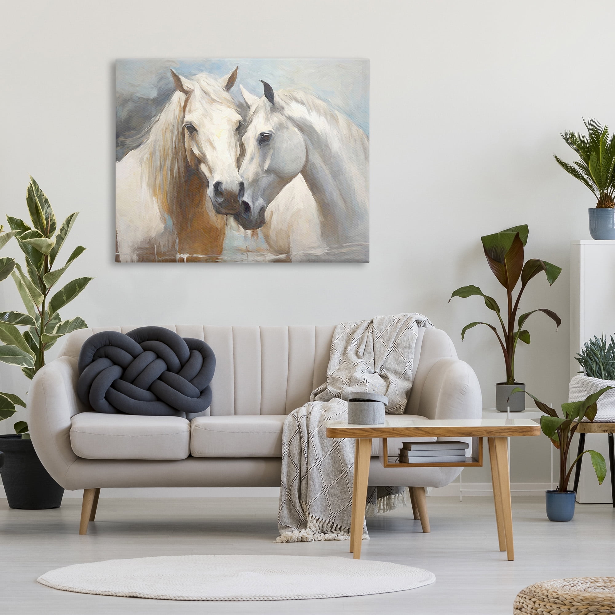 Stupell Industries White Country Horses Animals & Insects Painting Gallery Wrapped Canvas Art Print Wall Art, 48 x 36