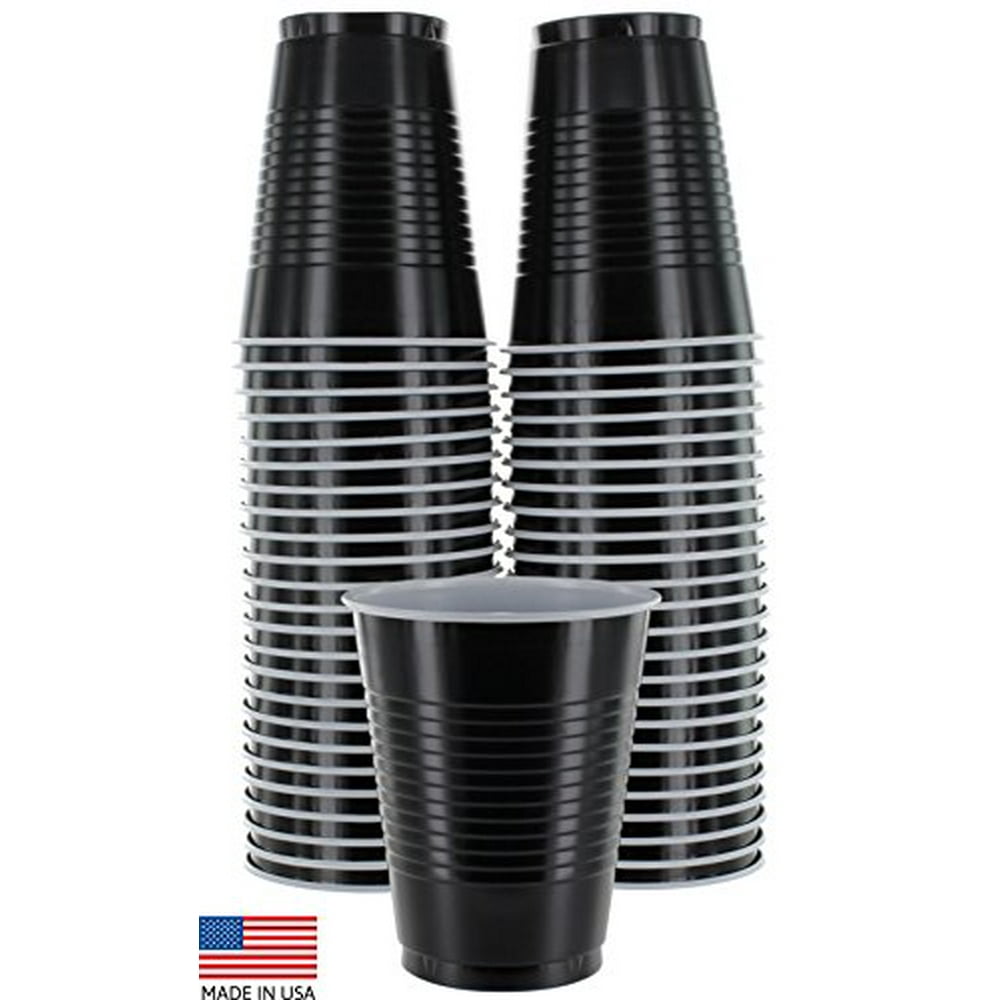 Amcrate Black Colored 16Ounce Disposable Plastic Party Cups Ideal for Weddings, Party’s