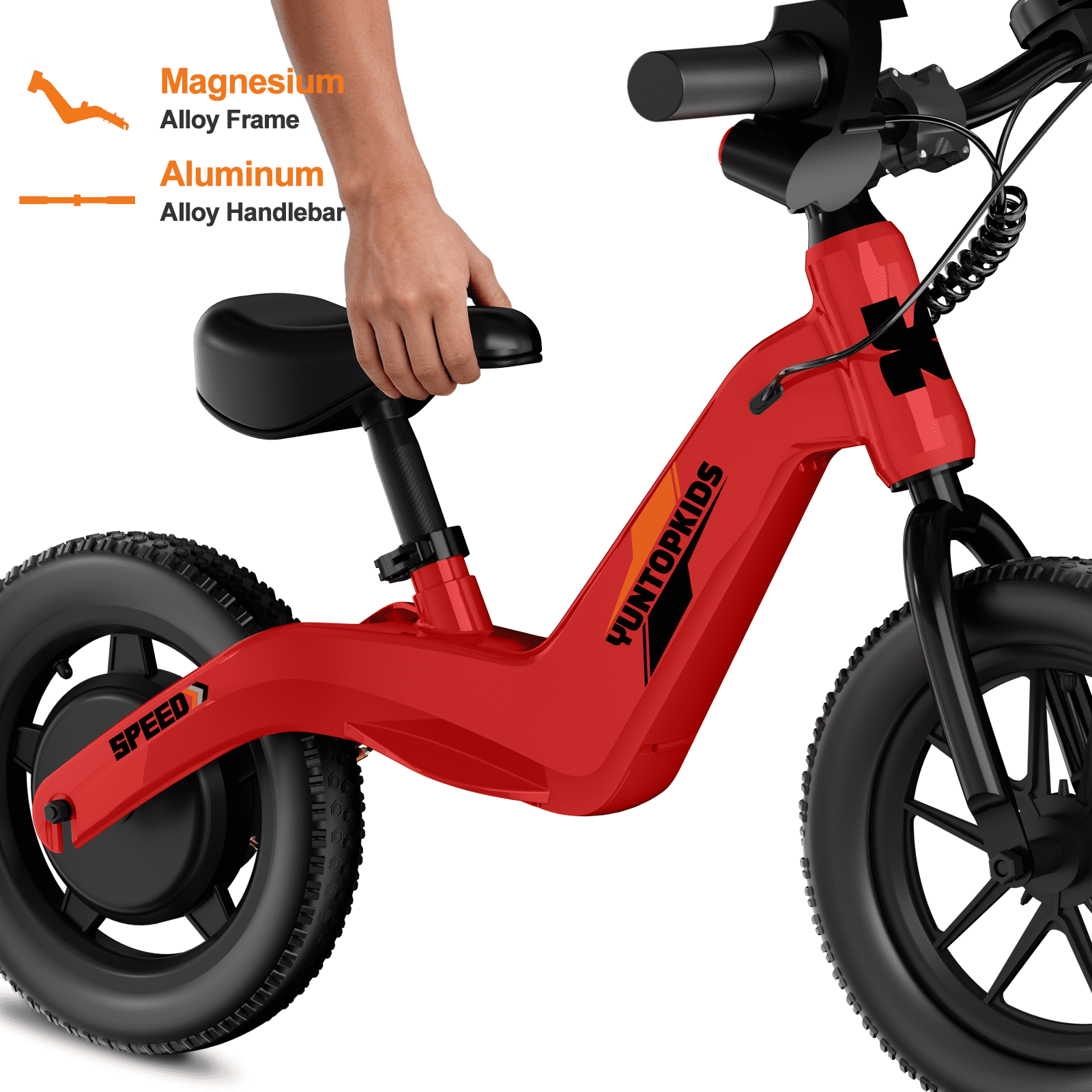 YunTopKids Electric Bike for Kids, 180W Motor Electric Balance Bike with 14 Inch Pneumatic Tires, up to 9.3MPH& 3 Speed Settings, Adjustable Seat for Ages 3-6,Red