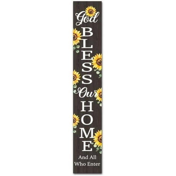 Funny Bless Our Home And All Who Enter Vertical Signs Welcome Sign Entry Sunflowers Spring Summer Decorations for Front Door Farmhouse Porch Yard Deck Patio Wood Sign 6x16 Inch