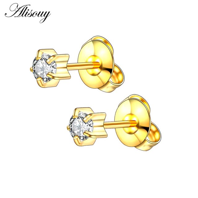 Alisouy, 2 uds., acero inoxidable, Color dorado, pistola para Piercing, piedra natal, cristal, circonita, aretes, cartílago del trago, joyería para el cuerpo Tan Jianjun unisex