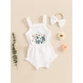 thumbnail image 3 of SUNSIOM Newborn Girl Summer Outfits Waffle Flower Embroidered Sleeveless Romper Ruffles Shorts Headband Set, 3 of 7