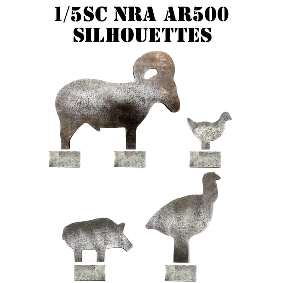 Magnum Target 3/8" AR500 1/5sc. NRA/IHMSA Metallic Silhouette Steel Targets Not Welded w/ Bases - 4pc Rifle Plates - 4UAR500