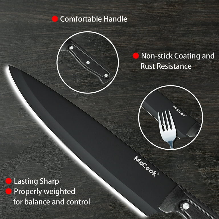 McCook DISHWASHER SAFE MC701 Black Knife Sets of 26, Stainless Steel Kitchen  Kni
