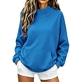 thumbnail image 3 of Weikingp Mockneck Sweatshirt for Women Oversized Sweatshirt Comfort Colors Cute Sweatshirts Long Sleeve Turtleneck Tops Lightweight Sweatshirts Fashion Clothing Fall Sweatshirts With Pocket Purple L, 3 of 5
