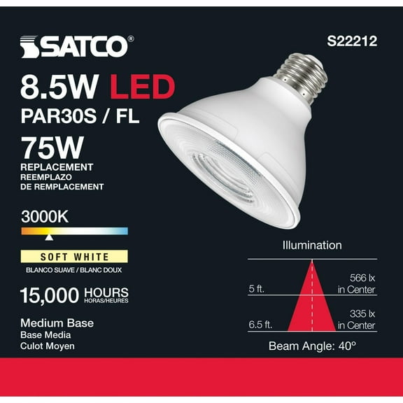 Satco S22212 PAR30S LED Reflector Light Bulb 8.5W 120V 3000K E26 Medium Base Dimmable (6 Pack)