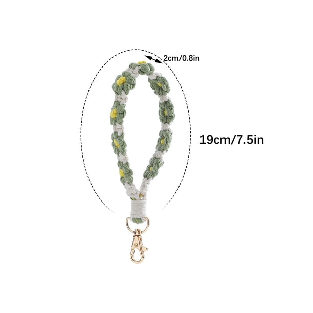 Cadena con Colgante Bohemian Mano Tejida Flor Llavero, Color en Contraste Llavero Pulsera Colgante, Cadena de Teléfono