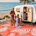 thumbnail image 4 of 8'x10' Outdoor Rugs for Patios, Yamaziot Patio Rug RV Mats, Waterproof Reversible Plastic Straw Camping Rug for Deck Porch Balcony Beach Tropical, Orange, 4 of 9