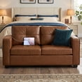 thumbnail image 6 of LAZZO 65" Loveseat Sofa, 2-Seater Tufted Faux Leather Couch with Charging Ports for Living Room and Office, Brown, 6 of 8