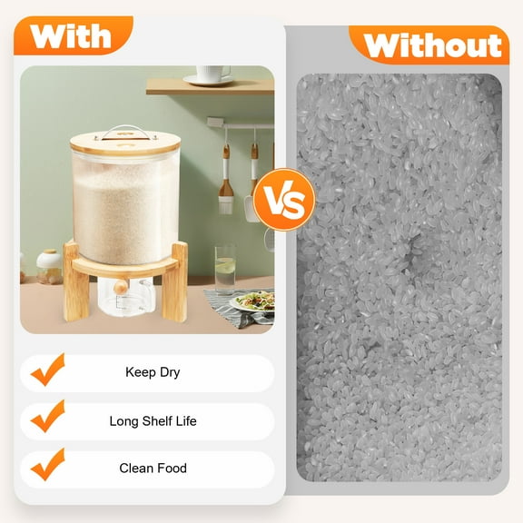 Toolven Cereal Dispenser for Kitchen Storage - 1.32 Gallons Glass Container with Airtight Lid, Easy-Pour Opening, and Dustproof Design for Rice, Grains, and Oats