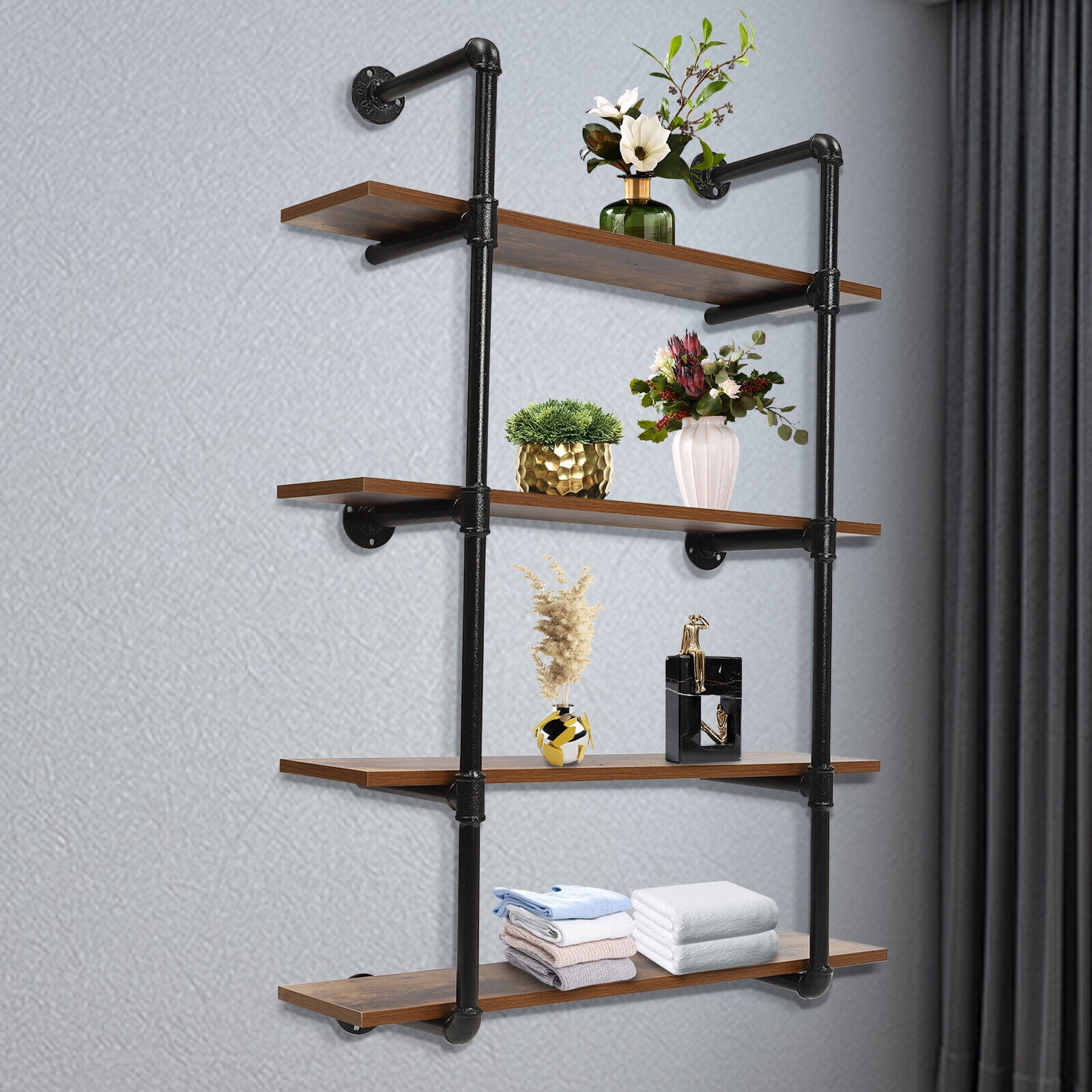 30"/36" Industrial Pipe Shelf Wall Mounted Shelving Hanging Floating Rustic Wood Shelf Wall Rack Storage Shelf