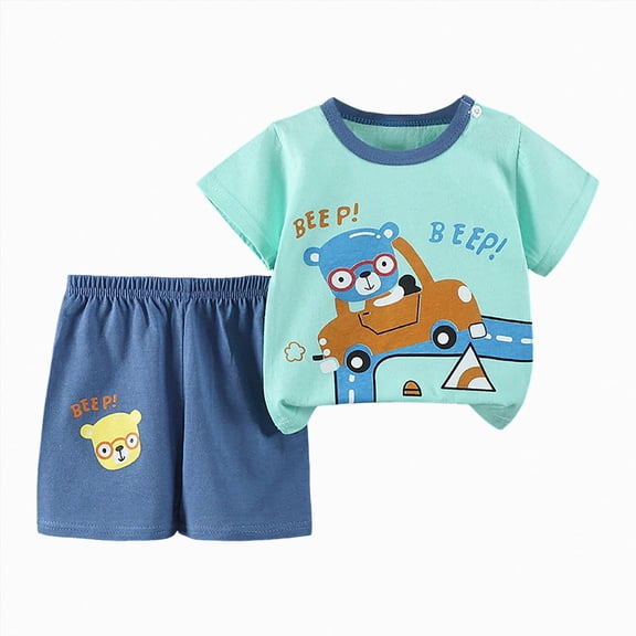 KPOPLK Baby Boys Summer Clothes Outfit 6 12 18 24 36 48 Months Toddle Tie-dye Print Clothing Short Sleeve Crew Neck T-shirt with Elastic Waist Shorts Set(Mint Green,6-12 Months)