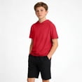 thumbnail image 4 of Boys Red Short Sleeve Hoodie | Kids Hooded Pullover Shirt Loose Fit | Ages 5-15 Years Athletic Casual Top for School Play Everyday Wear,Size 9-10 T, 4 of 9