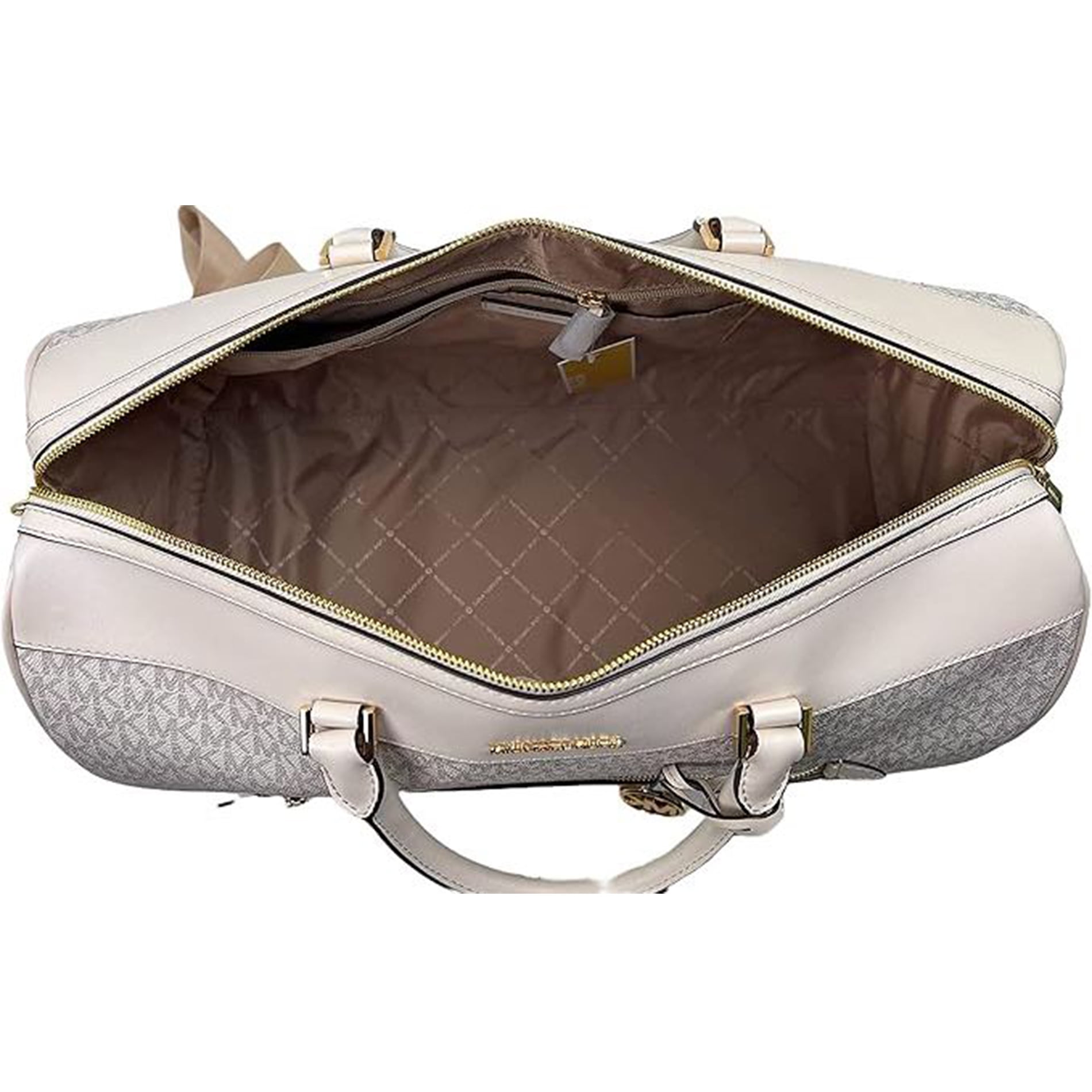 Michael Kors Womens Extra Large Top Zip Duffle Bag (Light Cream) MK Signature