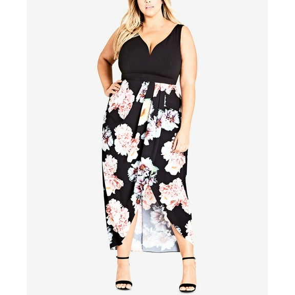 City Chic Trendy Plus Size Printed Sweetheart Dress Black 20W