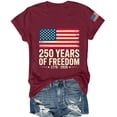 thumbnail image 5 of Only Moment USA Holiday Shirts Crew Neck Short Sleeve Women's Cotton and Linen Independence Day American Flag Floral Print Shirt Wine,3XL, 5 of 5