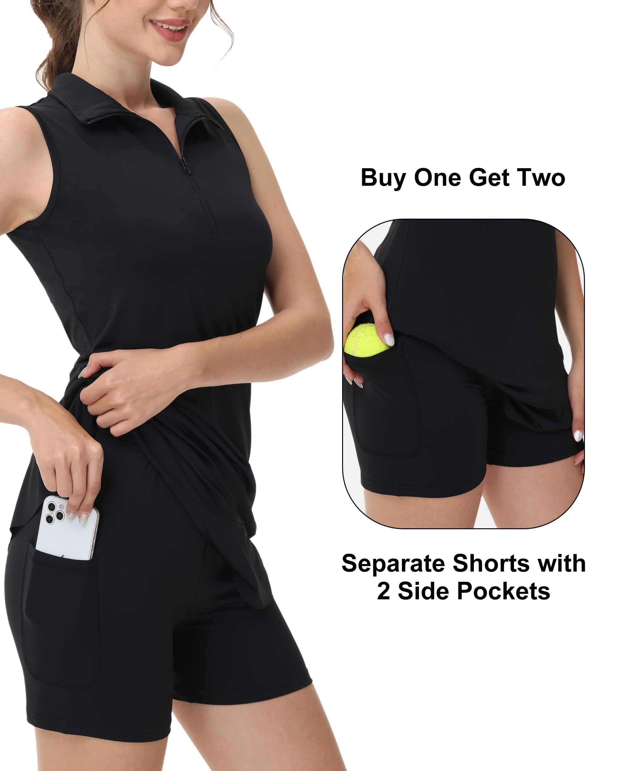 Tennis Dress for Women Golf Outfits with Shorts and Pockets Sleeveless Active Exercise Athletic Dresses for Women Black L