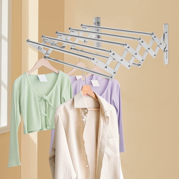 Wall‑Mounted Clothes Drying Rack with Telescoping Stainless Steel Rods – Heavy‑Duty Expandable Laundry Hanger with 7 Bars & 88 lb Load Capacity – Space‑Saving Indoor/Outdoor Laundry Organizer