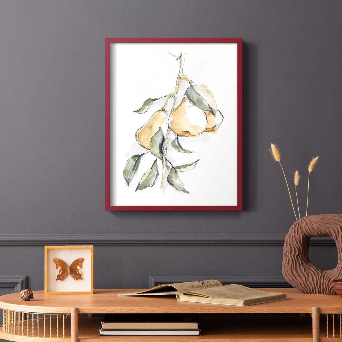 Watercolor Fruit Contour I Framed Print in Red Solid Wood 8 x 10 Framed Print