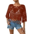 thumbnail image 2 of Women's Plain Fringe Trim Cut Out Sheer Cover Up-Boho Scallop Trim 3/4 Sleeve Beach Sarong for Vacation Poolside, 2 of 5